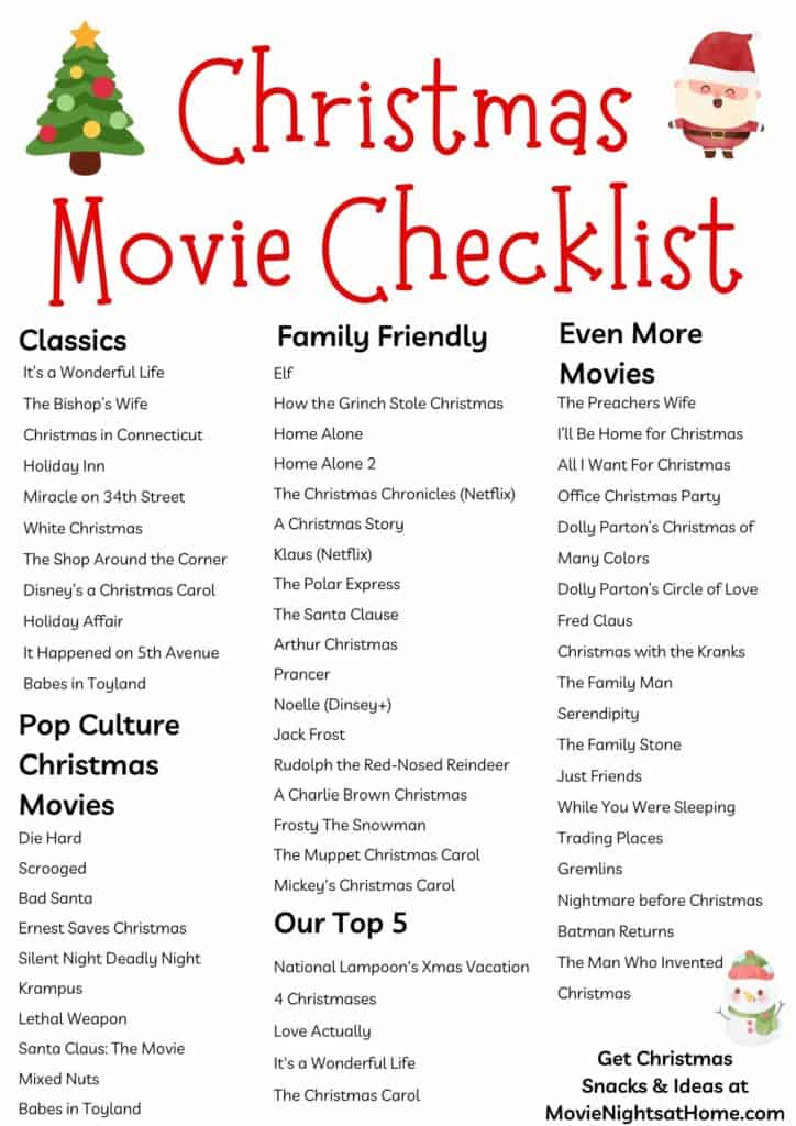 Ultimate Christmas Movies List Printable & Themed Snacks